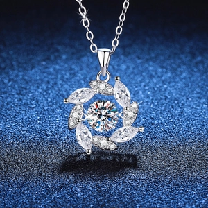 S925 Sterling Silver Moissanite Flower Pendant Necklace For Women Sparkling Moissanite Floral Windmill Jewelry With Cross Chain Necklace