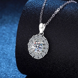 925 Sterling Silver Moissanite Necklace Round Sunflower Pendant Geometric Inlaid Cross Chain For Women Commute Jewelry