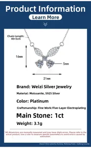 Detailed size specifications for 1ct moissanite butterfly necklace in S925 silver