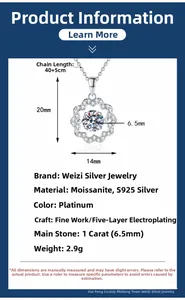 S925 silver snowflake necklace pendant dimensions 20x14mm with 1 carat moissanite