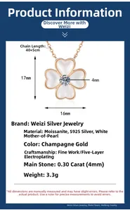 Spécifications détaillées du collier trèfle en argent S925 avec moissanite et nacre