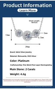 Detailed size specifications for the 2 carat moissanite and S925 silver pendant necklace