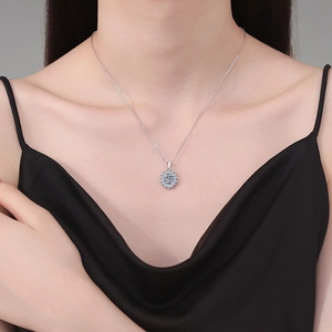 S925 sterling silver necklace with 1-carat moissanite pendant worn by model