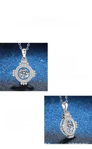 Macro detail of S925 sterling silver necklace featuring a sparkling moissanite pendant