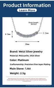 Detail specifications of 1.4ct moissanite smile necklace in S925 sterling silver