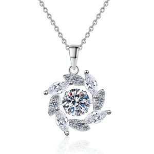 Elegant S925 sterling silver necklace with a brilliant 1ct moissanite sunflower pendant