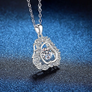 Elegant S925 sterling silver heart necklace with shimmering dancing Moissanite pendant