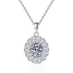 S925 sterling silver necklace featuring a sunflower pendant with a 1-carat moissanite stone