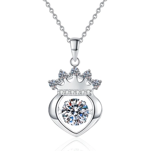 Collier cœur couronne en argent S925 avec pendentif flottant en moissanite 1 carat