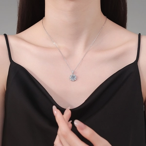 Elegant S925 sterling silver necklace with 1-carat moissanite star pendant on a model