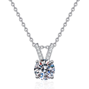 S925 sterling silver necklace with four-prong moissanite pendant and rabbit ear design