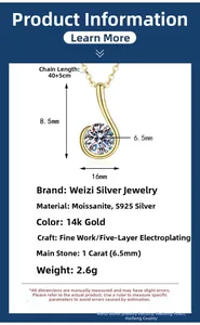 Detailed size specifications and parameters for the 1 carat Moissanite musical note necklace