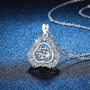 Sparkling S925 sterling silver gourd necklace with moissanite pendant on a starry blue background