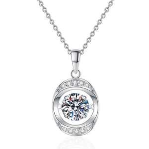 S925 sterling silver necklace with a 1 carat moissanite dancing stone pendant on white background