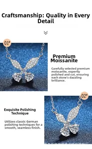 Detail of 925 silver butterfly pendant with 1 carat moissanite and German polishing