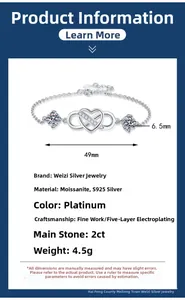 Detail of 2ct Moissanite S925 silver bracelet featuring heart and infinity design symbols