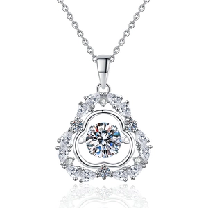 S925 Sterling Silver Gourd Necklace with Floating Moissanite Pendant and Round Cut Stone