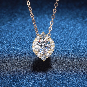 S925 Sterlingsilber Moissanit Halskette Für Damen D Farbe Rundschliff Halo Anhänger Champagnergold Vergoldet Luxus Schmuck