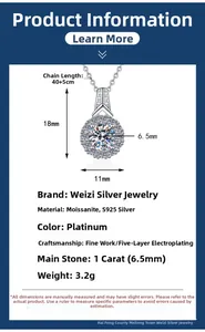Dettaglio delle specifiche e dimensioni del ciondolo a corona in moissanite argento 925