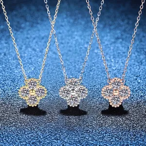925 Sterling Silver 1.2ct Moissanite Four Leaf Clover Pendant Necklace Women D Color Luxury Heart Leaf Jewelry Gift
