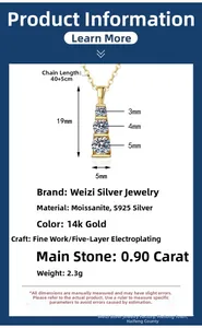 Detailed view of S925 silver necklace pendant with three moissanite stones in graduated size