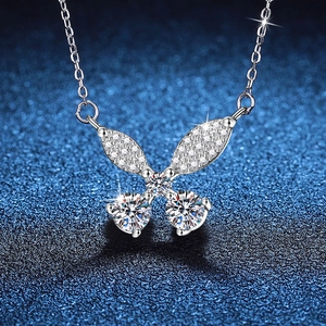 925 Sterling Silver Butterfly Pendant Necklace For Women Moissanite Inlaid Light Luxury Fashion Jewelry Silver Tone Necklace