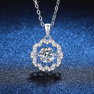 925 Sterling Silver Moissanite Pendant Necklace Elegant Dancing Stone Floral Flower Design Jewelry With GRA Certificate For Women Gift