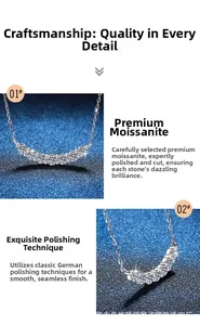 Macro shot of 1.4ct moissanite smile necklace with silver polished crescent pendant