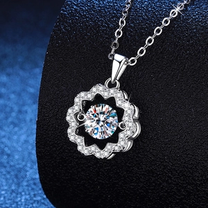 S925 sterling silver moissanite flower pendant necklace with sparkling halo detail