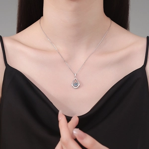 Elegant S925 sterling silver waterdrop necklace featuring a blue moissanite dancing stone