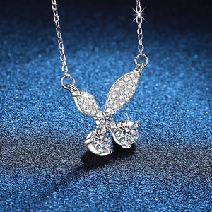 Elegant 925 sterling silver butterfly pendant necklace with shimmering moissanite main stones