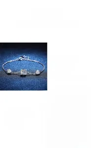 Macro detail of square-cut Moissanite stone set in S925 sterling silver chain bracelet