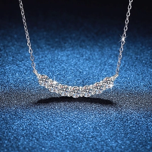 925 Sterling Silver Moissanite Smile Pendant Necklace For Women Sparkly Row Stone Curved U Shaped Neck Jewelry Gift