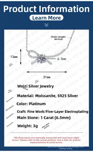 Dettaglio della collana a fiocco in argento 925 con Moissanite da 1 carato e specifiche