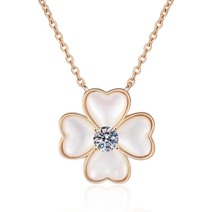 Collier élégant en argent S925 doré rose avec pendentif trèfle en nacre blanche
