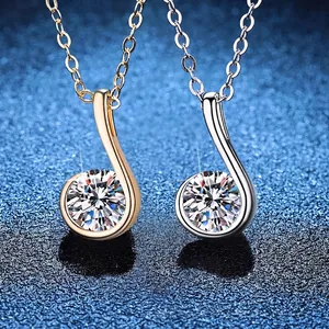 925 Sterling Silver Moissanite Music Note Pendant Necklace D Color 1 Carat Moissanite Jewelry Gift For Women Gold Silver