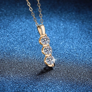 Elegant 925 sterling silver necklace with three-stone vertical moissanite pendant