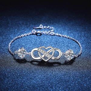 925 Sterling Silver Heart Infinity Moissanite Bracelet For Women Adjustable D Color Moissanite Link Bracelet Valentine Gift Jewelry