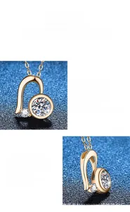 Détails du pendentif en or 18 carats avec moissanite en forme de cœur et diamants de côté