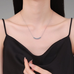 Elegant S925 sterling silver smile necklace with 1.4ct blue moissanite diamonds for women