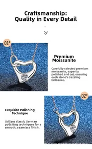 Macro detail of sparkling moissanite stone and polished S925 sterling silver heart necklace