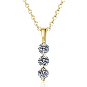 Elegant 18K gold S925 sterling silver necklace featuring three-stone moissanite pendant