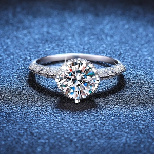 925 sterling silver ring with 3 carat round moissanite and angel wings halo design