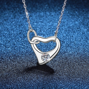 S925 Sterling Silver Moissanite Heart Pendant Necklace For Women Interlocking Double Hearts Clavicle Chain Jewelry Anniversary Gift