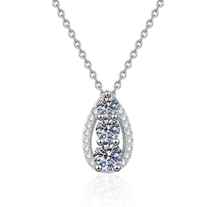Elegant 925 sterling silver necklace with teardrop pendant featuring triple moissanite stones