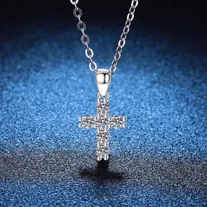 925 sterling silver cross pendant necklace with 0.6 carat D color moissanite stones