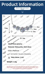 Detail specifications of S925 silver necklace featuring five moissanite stones in 2.6ct