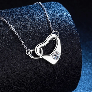 Moissanite S925 sterling silver double heart pendant necklace with shimmering stone