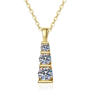 Vertical 925 sterling silver necklace with three graduated D-color Moissanite stones