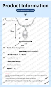 Detail view of S925 silver necklace featuring 8.5-9mm freshwater pearl and moissanite
